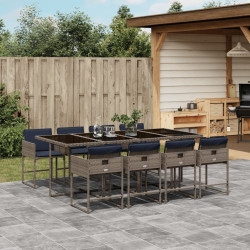 Conjunto de jantar para jardim de 9 peças com almofadas, em rattan sintético cinza