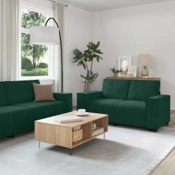 Conjunto de sofá de 3 peças com almofadas em veludo verde escuro