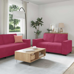 Conjunto de sofá de 3 peças com almofadas em veludo vermelho vinho