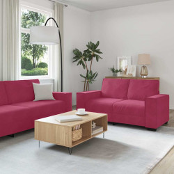 Conjunto de sofá de 2 peças com almofadas em veludo vermelho vinho