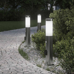 Luminárias de balizador com sensor e tomada, 3 peças, 50 cm, aço inoxidável, IP44