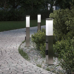Luminárias de balizador com sensor e tomada, 3 peças, 50 cm, aço inoxidável, IP44