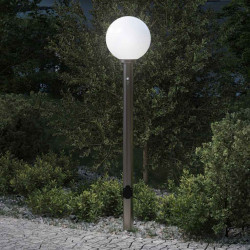 Luminária de poste com sensor e tomada, 120 cm, aço inoxidável, IP44