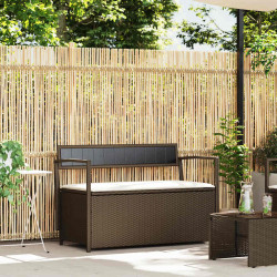Banco de jardim com espaço de armazenamento e almofada, em rattan sintético marrom, da