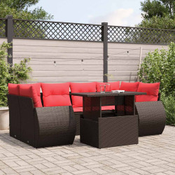 Conjunto de sofá de jardim com 7 peças e almofadas em rattan sintético marrom