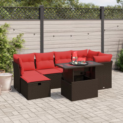 Conjunto de sofá de jardim com 7 peças e almofadas em rattan sintético marrom