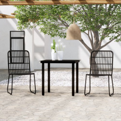 3 Pcs conjunto de jantar para jardim preto