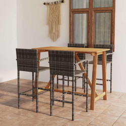 5 Pcs conjunto de bar para jardim cinzento