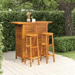 3 Pcs conjunto de bar para jardim madeira de acácia maciça