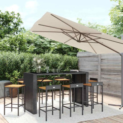 9 Pcs conjunto de bar p/ jardim vime PE/acácia maciça preto
