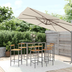 7 Pcs conjunto de bar p/ jardim vime PE/acácia maciça cinzento