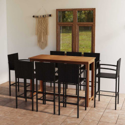 9 Pcs conjunto de bar para jardim preto