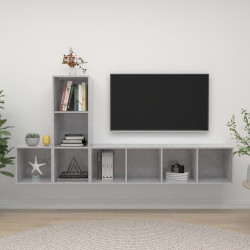 3 Pcs conjunto de móveis de TV contraplacado cinzento cimento