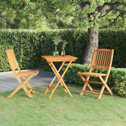 3 Pcs conjunto jantar dobrável p/ jardim madeira acácia maciça