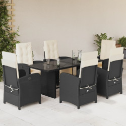 7 Pcs conjunto de jantar p/ jardim c/ almofadões vime PE preto