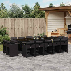 15 Pcs conjunto de jantar p/jardim com almofadões vime PE preto