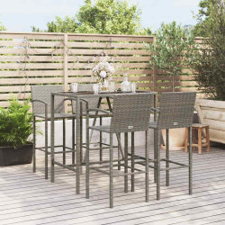 5 Pcs conjunto de bar para jardim vime PE cinzento
