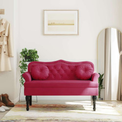 Banco com almofadões 120,5x65x75 cm veludo vermelho tinto