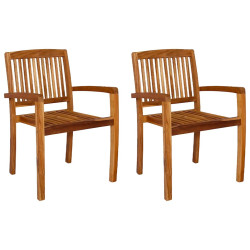 Cadeiras de jantar jardim empiháveis 2 pcs madeira teca maciça