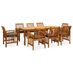 9 Pcs conjunto de jantar p/ jardim c/ almofadões acácia maciça