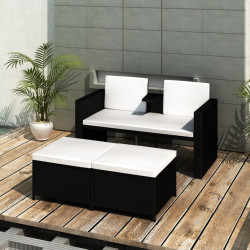 4 Pcs conjunto lounge de jardim c/ almofadões vime PE preto