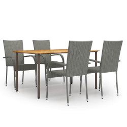 5 Pcs conjunto de jantar para jardim vime PE cinzento