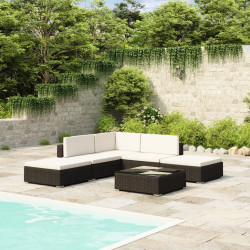 6 Pcs conjunto lounge de jardim c/ almofadões vime PE preto