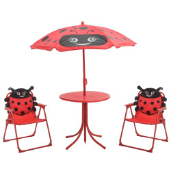 3 Pcs conjunto bistrô de jardim infantil c/ guarda-sol vermelho
