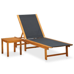 Espreguiçadeira com mesa madeira de acácia maciça e textilene