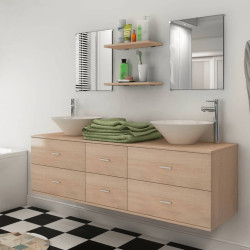 Conjunto móveis de wc + lavatório c/ torneira, 9 pcs, bege