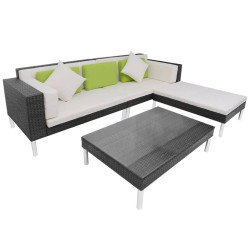 4 Pcs conjunto lounge de jardim c/ almofadões vime PE preto