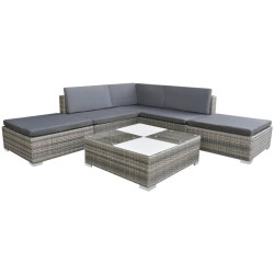 6 Pcs conjunto lounge de jardim c/ almofadões vime PE cinzento