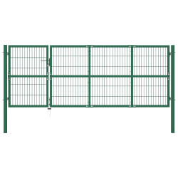 Portão de jardim com postes 350x120 cm aço verde.