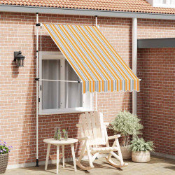 Toldo retrátil manual 150 cm riscas amarelas e azuis