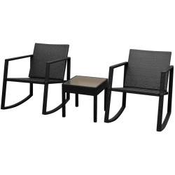 3 Pcs conjunto bistrô vime PE preto