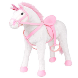 Brinquedo de montar unicórnio peluche branco e rosa xxl