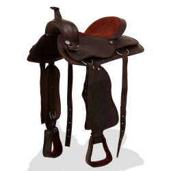 Sela western, cabresto e peitoral em couro genuíno 17" castanho