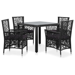 5 Pcs conjunto de jantar para jardim vime PE preto