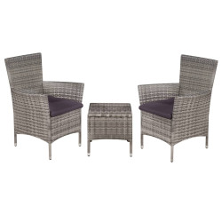 3 Pcs conjunto bistrô vime PE cinzento