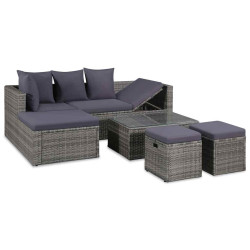 4 Pcs conjunto lounge de jardim c/ almofadões vime PE cinzento