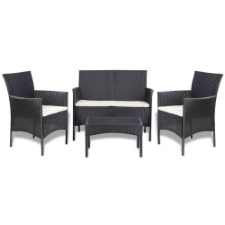 4 Pcs conjunto lounge de jardim c/ almofadões vime PE preto