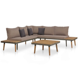 4 Pcs conj. lounge jardim c/ almofadões acácia maciça castanho