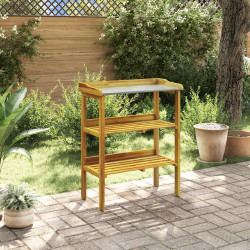 Mesa jardinagem c/ 2 prateleiras madeira acácia maciça e zinco