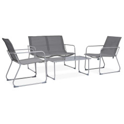 4 Pcs conjunto lounge para jardim tecido e aço cinzento