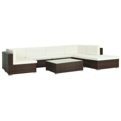 8 Pcs conjunto lounge jardim c/ almofadões vime PE castanho