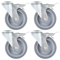 Rodas giratórias com furo e travões duplos 4 pcs 100 mm