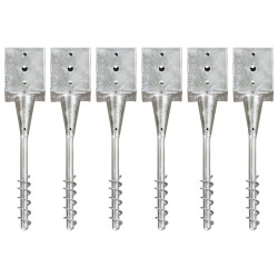 Estacas de enterrar 6 pcs 12x12x56 cm aço galvanizado prateado