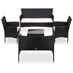 5 Pcs conjunto lounge de jardim c/ almofadões vime PE preto