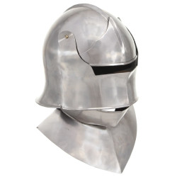 Capacete de cavaleiro medieval réplica larp aço prateado