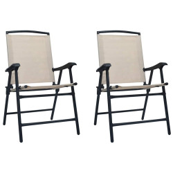Cadeiras de jardim dobráveis 2 pcs textilene creme